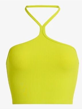 Express - Fitted Ribbed Halter Cropped Tank - XS - Lime Green